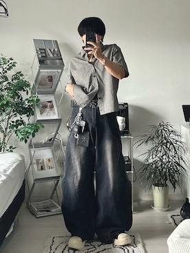 「mushwear（マッシュウェア）のWashed Switching Scimitar Jeans（デニムパンツ）」を使った、Seigoさん（メンズ・165cm）の夏コーディネート