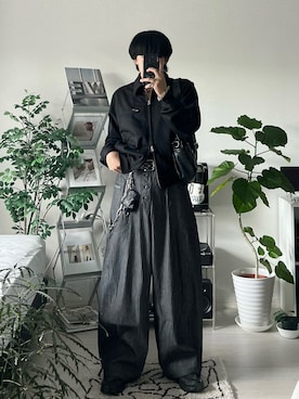 「WISH FOR EVER（ウィッシュフォーエバー）のASSORT SIDE SWITCH BAGGY CURVE PANTS / アソートサイドスイッチバギーカーブパンツ（その他パンツ）」を使った、Seigoさん（メンズ・165cm）の秋コーディネート