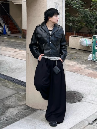 「LANDNESS(ランドネス)の【LANDNESS/ランドネス】Faux Leather Ike Jacket/フェイクレザーアイクジャケット(その他アウター)」を使った、Seigoさん(メンズ・165cm)の秋コーディネート