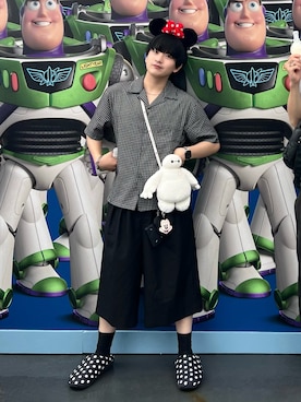 「WYM LIDNM（ウィム バイ リドム）のCLASSIC PLAID BOX H/S SHIRT（シャツ/ブラウス、ブラック系）」を使った、Seigoさん（メンズ・165cm）の夏コーディネート