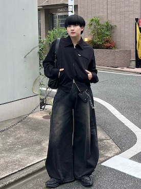 「mushwear（マッシュウェア）のワイドバギー ウォッシュドデニムパンツ（デニムパンツ）」を使った、Seigoさん（メンズ・165cm）の秋コーディネート