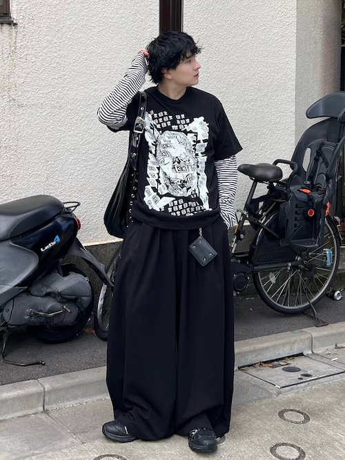 「WISH FOR EVER(ウィッシュフォーエバー)のASSORT SUPER BAGGY STUDS DESIGNS DOUBLE POCKET SLACKS(SETUP)/アソートスーパーバギースタッズデザインダブルポケットスラックス(セットアップ)(スラックス)」を使った、Seigoさん(メンズ・165cm)の秋コーディネート