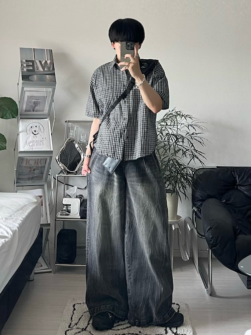 camphor wood クラック加工ケミカルウォッシュワイドバギーシーンズ CRACKED CHEMICAL-WASHED WIDE BAGGY JEANS / クラック加工ケミカル