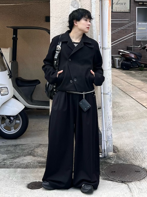「WISH FOR EVER(ウィッシュフォーエバー)のASSORT SUPER BAGGY STUDS DESIGNS DOUBLE POCKET SLACKS(SETUP)/アソートスーパーバギースタッズデザインダブルポケットスラックス(セットアップ)(スラックス)」を使った、Seigoさん(メンズ・165cm)の秋コーディネート