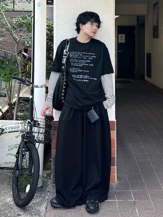 「WISH FOR EVER(ウィッシュフォーエバー)のASSORT SUPER BAGGY STUDS DESIGNS DOUBLE POCKET SLACKS(SETUP)/アソートスーパーバギースタッズデザインダブルポケットスラックス(セットアップ)(スラックス)」を使った、Seigoさん(メンズ・165cm)の秋コーディネート