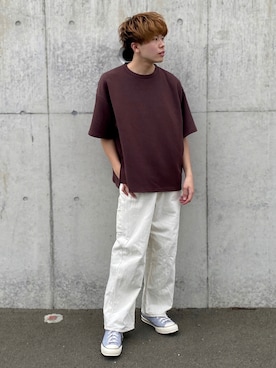 「flaner（フラネ）のペインターデニムパンツ【ユニセックス】（デニムパンツ）」を使った、junさん（メンズ・171cm）の夏コーディネート