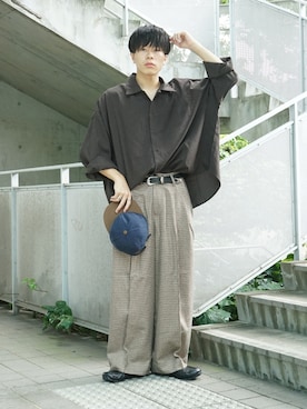 「WHIMSIC（ウィムジック）のアイテム（帽子）」を使った、junさん（メンズ・171cm）の夏コーディネート