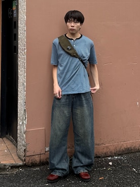 「アイテム（バックパック/リュック、グリーン系）」を使った、junさん（メンズ・170cm）の夏コーディネート