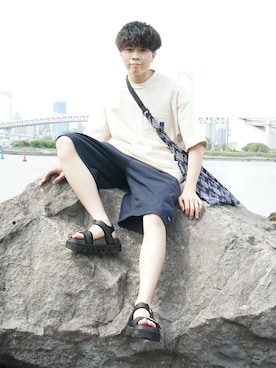 「ごきげんウィーク」｜「アイテム（スウェットパンツ）」を使った、junさん（メンズ・171cm）の春コーディネート