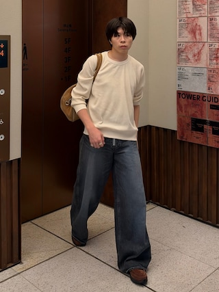 「無印良品(ムジルシリョウヒン)の婦人 ワッフル編みクルーネック長袖Tシャツ(Tシャツ/カットソー)」を使った、junさん(メンズ・170cm)の秋コーディネート