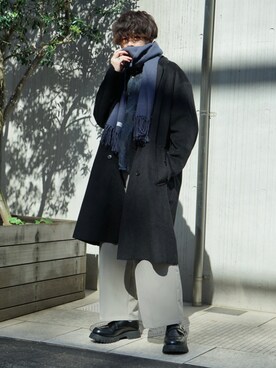 「CASPER JOHN」｜「アイテム（チェスターコート）」を使った、junさん（メンズ・171cm）の冬コーディネート