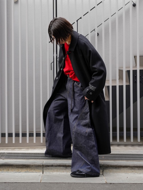 定価半額【新品未使用・完売品】メゾンスペシャル ロングコート ブラック UNISEX》Super140s Prime-Over Forward Drop Melton Coat