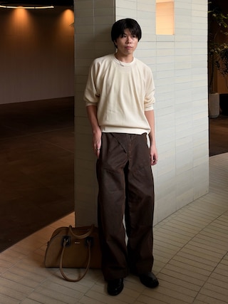 「無印良品（ムジルシリョウヒン）の婦人　ワッフル編みクルーネック長袖Ｔシャツ（Tシャツ/カットソー）」を使った、junさん（メンズ・170cm）の秋コーディネート