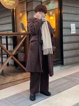 「CASPER JOHN（キャスパージョン）のアイテム（チェスターコート）」を使った、junさん（メンズ・171cm）の冬コーディネート