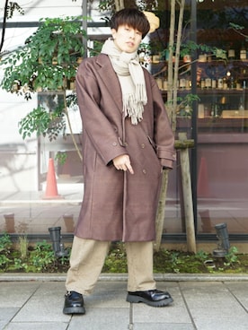 「CASPER JOHN（キャスパージョン）のアイテム（チェスターコート）」を使った、junさん（メンズ・171cm）の冬コーディネート
