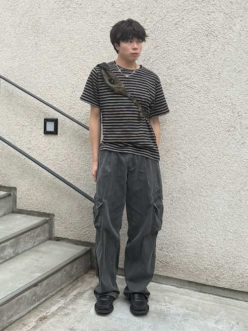 「EPNK（イーピーエヌケー）のAssorted border short sleeve tee / アソートボーダーショートスリーブT（Tシャツ/カットソー）」を使った、junさん（メンズ・170cm）の夏コーディネート