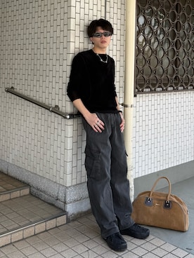 「NVRFRGT（ネヴァーフォーゲット）のDOUBLE LAYERED LONG SLEEVE T-SHIRT（Tシャツ/カットソー、ブラック系）」を使った、junさん（メンズ・170cm）の春コーディネート