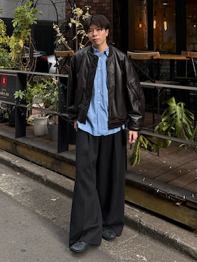 「アイテム（スラックス）」を使った、junさん（メンズ・170cm）の春コーディネート