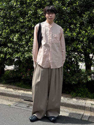 「無印良品(ムジルシリョウヒン)の紳士 ヘンプコットンスタンドカラー長袖シャツ(シャツ/ブラウス)」を使った、junさん(メンズ・170cm)の春コーディネート