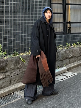 「アイテム（ステンカラーコート）」を使った、junさん（メンズ・171cm）の冬コーディネート