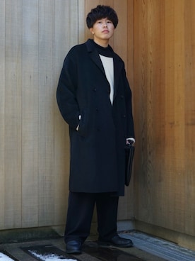 「CASPER JOHN」｜「アイテム（チェスターコート）」を使った、junさん（メンズ・171cm）の冬コーディネート