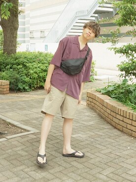 「RUUBON（ルーボン）のアイテム（ボディバッグ/ウエストポーチ）」を使った、junさん（メンズ・171cm）の夏コーディネート