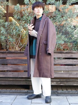「CASPER JOHN（キャスパージョン）のアイテム（チェスターコート）」を使った、junさん（メンズ・171cm）の秋コーディネート