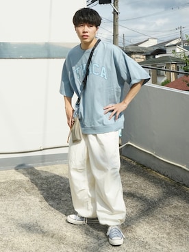「RAGEBLUE（レイジブルー）のアイテム（カーゴパンツ）」を使った、junさん（メンズ・171cm）の夏コーディネート