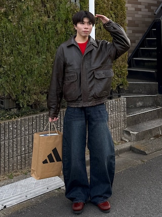「JOURNAL STANDARD（ジャーナルスタンダード）のラムダッドレザー ヴィンテージ（ブルゾン）」を使った、junさん（メンズ・171cm）の冬コーディネート