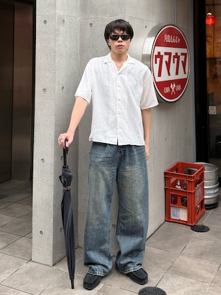 「BEAUTY&YOUTH UNITED ARROWS(ビューティーアンドユースユナイテッドアローズ)のライト ツイードライク オープンカラー シャツ GRANDE TAPERD型(シャツ/ブラウス)」を使った、junさん(メンズ・170cm)の夏コーディネート