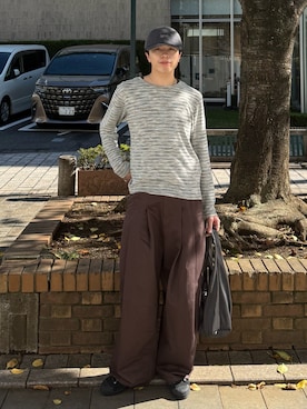 「EPNK（イーピーエヌケー）のAssorted border long sleeve tee / アソートボーダーロングスリーブtee（Tシャツ/カットソー、グレー系）」を使った、junさん（メンズ・170cm）の秋コーディネート