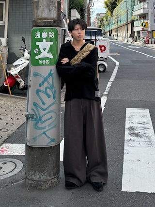 「PUBLIC TOKYO（パブリックトウキョウ）のRE: SHIOTA×GOAT スキッパー（スウェット）」を使った、junさん（メンズ・171cm）の秋コーディネート