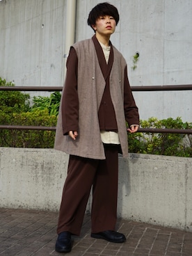 「アイテム（セットアップ、ブラウン系）」を使った、junさん（メンズ・171cm）の秋コーディネート
