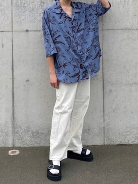 「flaner（フラネ）のペインターデニムパンツ【ユニセックス】（デニムパンツ）」を使った、junさん（メンズ・171cm）の夏コーディネート