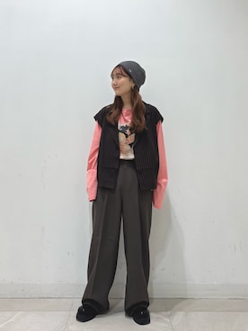 「ROSE BUD（ローズバッド）の(CREOLME)グラフィックロングTシャツ（Tシャツ/カットソー）」を使った、MOMOKAさん（レディース・154cm）の秋コーディネート