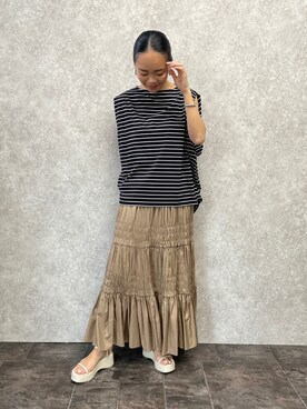 「EUCLAID（エウクレイド）のアイテム（スカート）」を使った、88kmrkyさん（レディース・160cm）の夏コーディネート