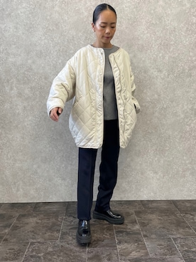 「EUCLAID（エウクレイド）のアイテム（ノーカラージャケット）」を使った、88kmrkyさん（レディース・160cm）の秋コーディネート