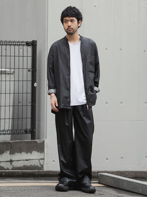 【 直営店・ZOZOTOWN限定 】5.5ozデニム ワンウォッシュ バンドカラーシャツ / 5.5oz DENIM ONE WASH BAND COLLAR SHIRT