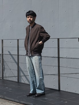 「アイテム（MA-1）」を使った、SHUさん（メンズ・170cm）の春コーディネート