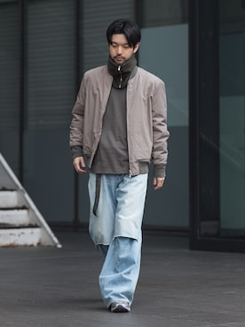 「アイテム（MA-1）」を使った、SHUさん（メンズ・170cm）の冬コーディネート