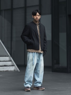 「アイテム（ミリタリージャケット）」を使った、SHUさん（メンズ・170cm）の冬コーディネート