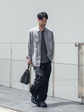 「ATTACHMENT（アタッチメント）のアイテム（スラックス）」を使った、SHUさん（メンズ・170cm）の春コーディネート