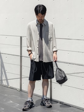 「ATTACHMENT（アタッチメント）の100/3 ハイツイスト ジャージー スリムフィット S/S TEE / 100/3 HIGH TWIST JERSEY SLIM FIT S/S TEE（Tシャツ/カットソー、ホワイト系）」を使った、SHUさん（メンズ・170cm）の春コーディネート