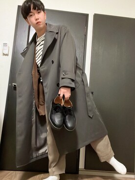 「アイテム（トレンチコート）」を使った、코다이。こうだいさん（メンズ・166cm・10代）の冬コーディネート