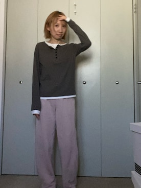 「GU（ジーユー）のアイテム（スウェットパンツ、ピンク系）」を使った、さ〜こさん（レディース・156cm）の春コーディネート