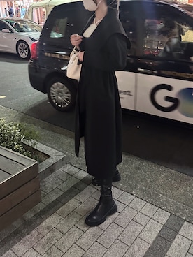 「GRL（グレイル）のアイテム（ノーカラーコート）」を使った、SAKIさん（レディース・170cm）の冬コーディネート