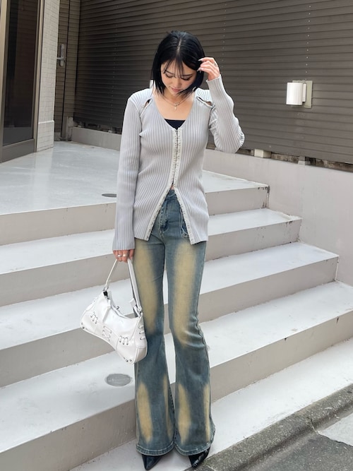 ウォッシュデザインストレッチデニムフレアパンツ（デニムパンツ