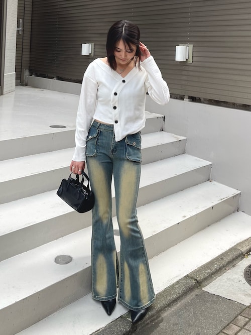 ウォッシュデザインストレッチデニムフレアパンツ（デニムパンツ