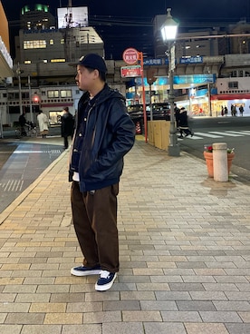 「アイテム（ライダースジャケット）」を使った、wakiさん（メンズ・165cm・30代）の冬コーディネート