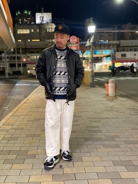 「schott（ショット）のアイテム（スタジャン）」を使った、wakiさん（メンズ・165cm）の冬コーディネート